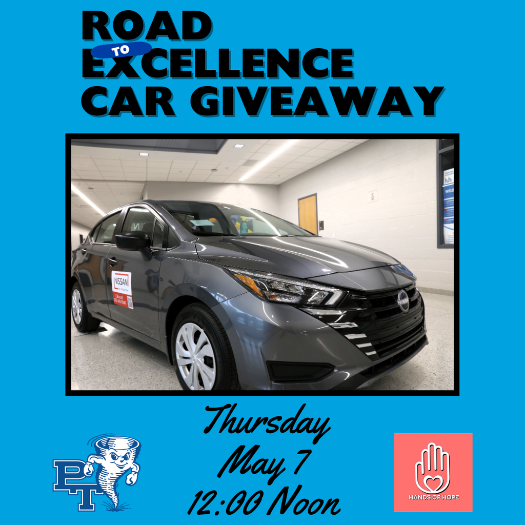 Advertisement for a car giveaway. A gray sedan is shown in a room. Date and time are displayed below.