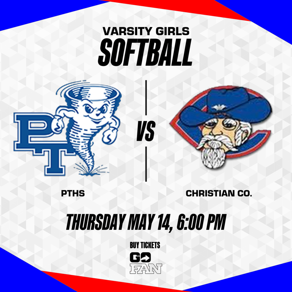 A poster for varsity girls' softball. It shows logos for two teams, PTHS and Christian Co.