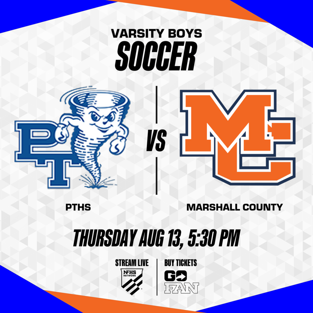 Sports event poster featuring logos for PTHS and Marshall County. Teams facing off with a "VS" in the middle.