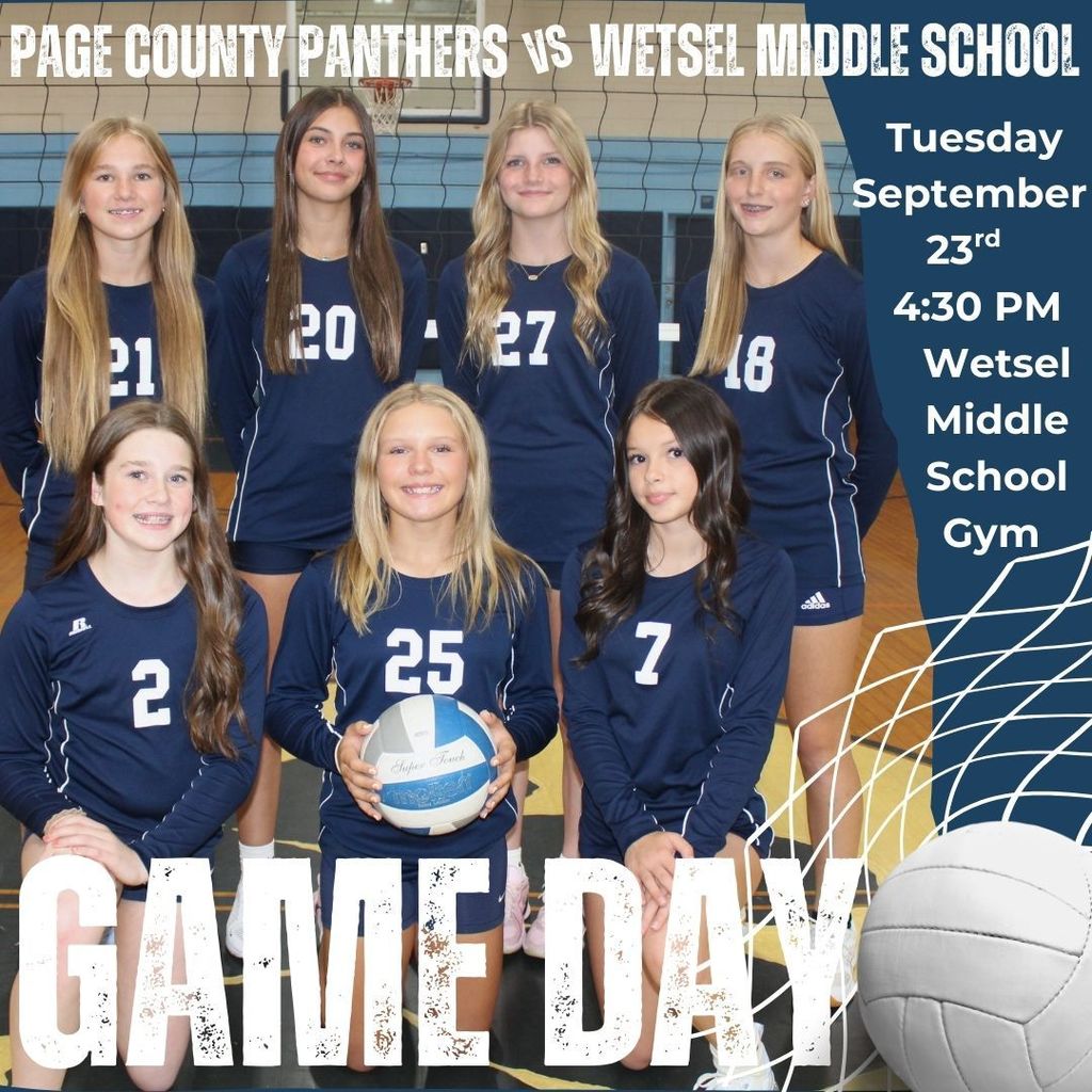 Page County Panthers vs Wetsel Middle School-Tuesday, September 23, at 4:30pm at Wetsel Middle School Gym