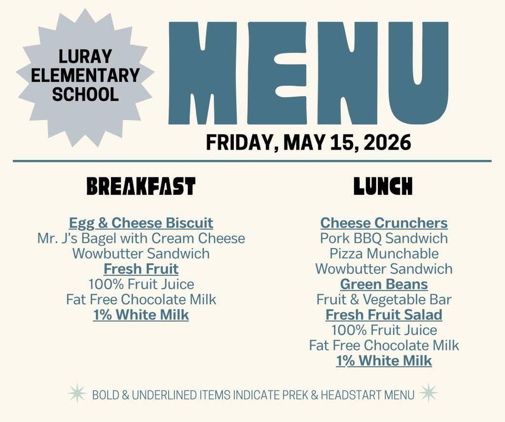 Luray Elementary School menu
