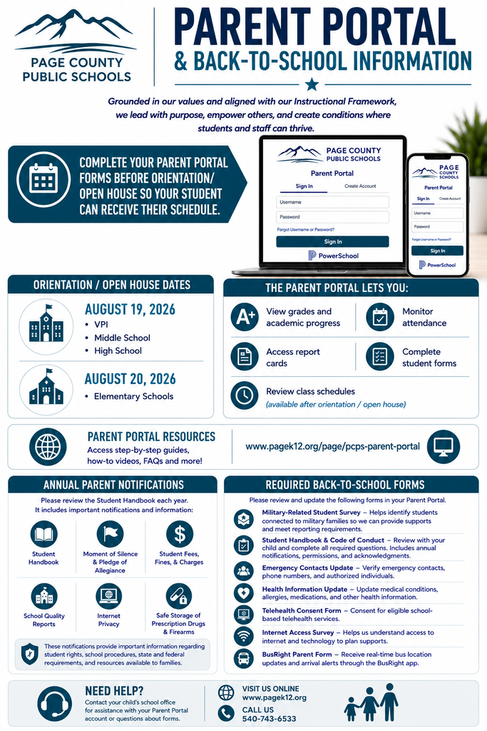 Parent Portal and Back to School Information