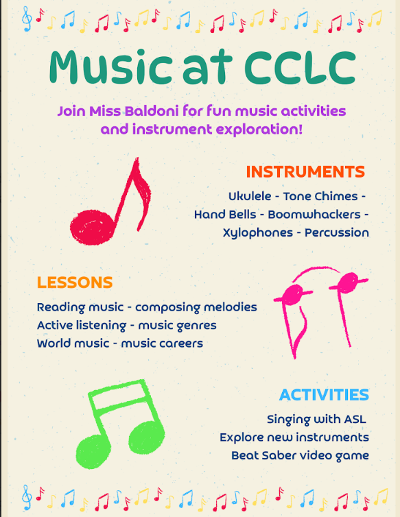 Flyer that explains music at CCLC