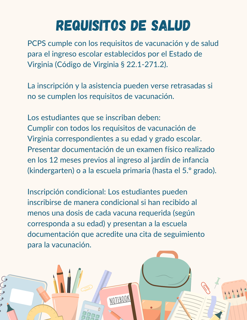 Health Requirements Spanish