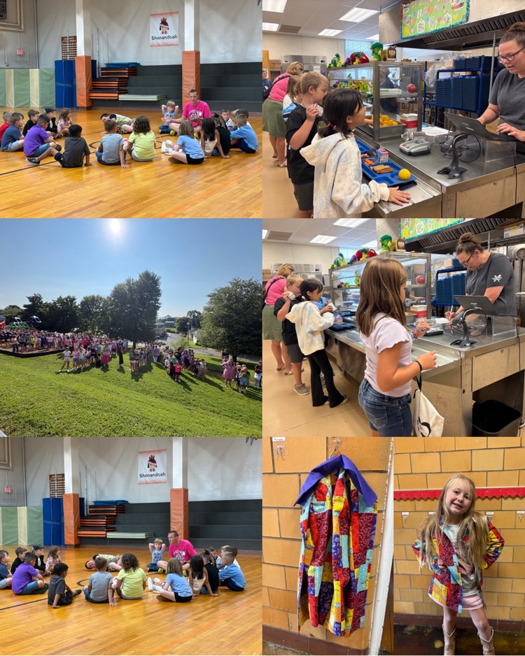 Students participate in PE, go through the lunch line, gather outside for a fire drill, and dress up in a Dolly Parton-inspired coat.