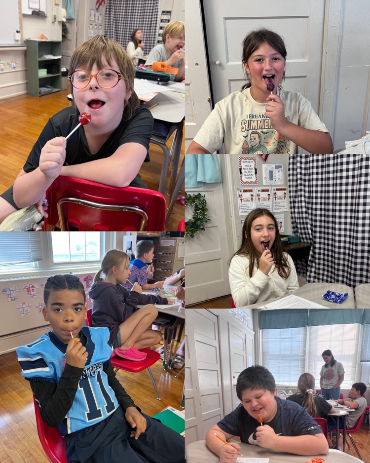     Fifth graders count their Tootsie Pop licks and record their results during a scientific method experiment.