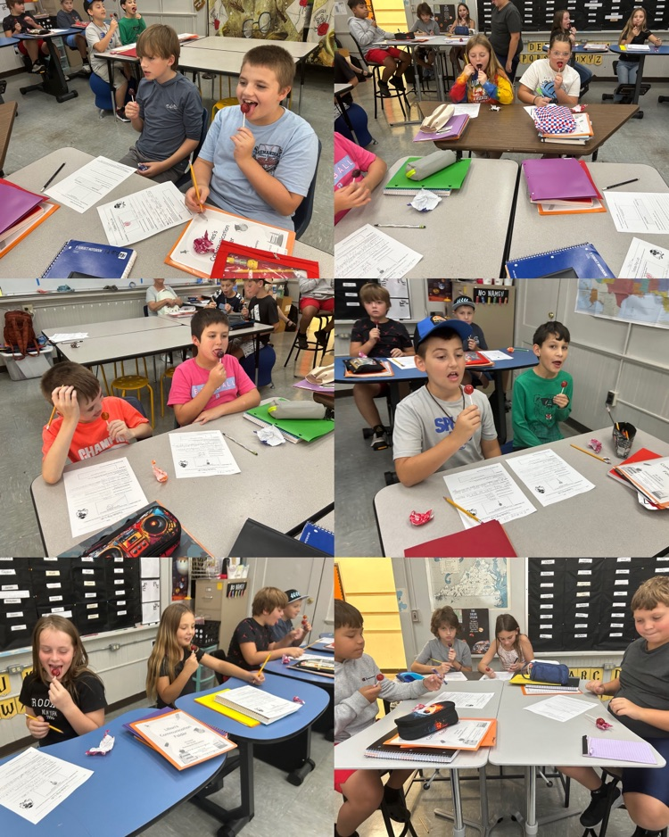   3. Fifth graders test how many licks it takes to reach the center of a Tootsie Pop.