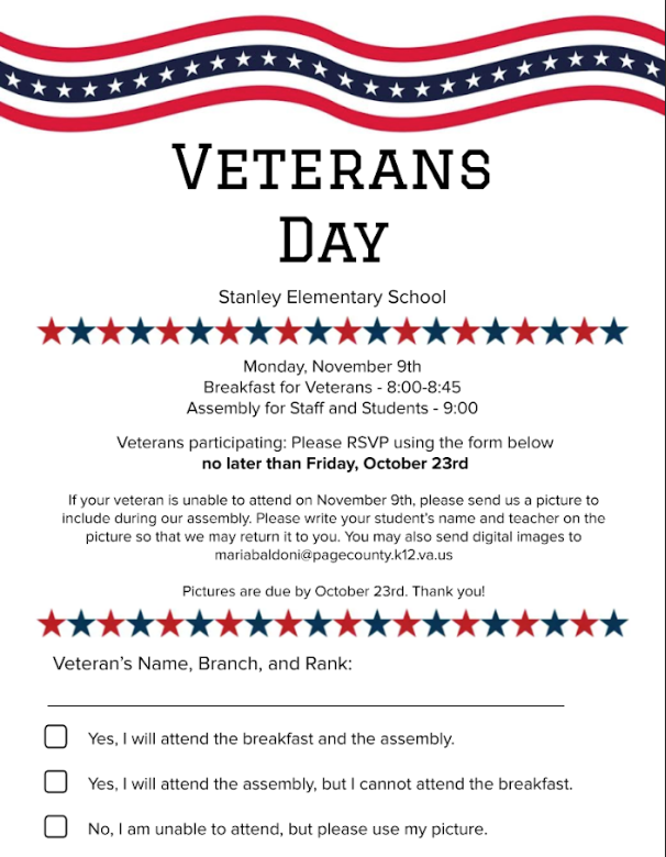 Veteran's Day assembly information flyer