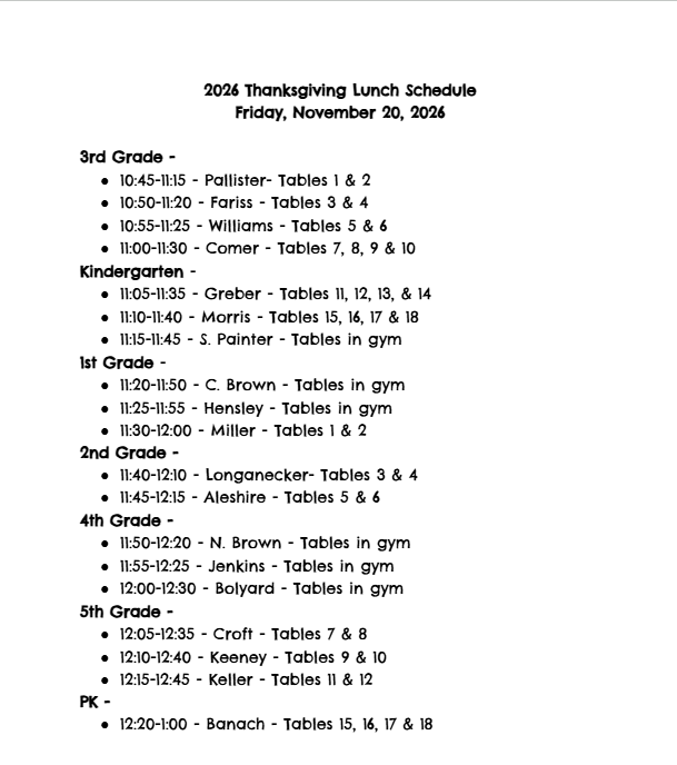 Lunch schedule