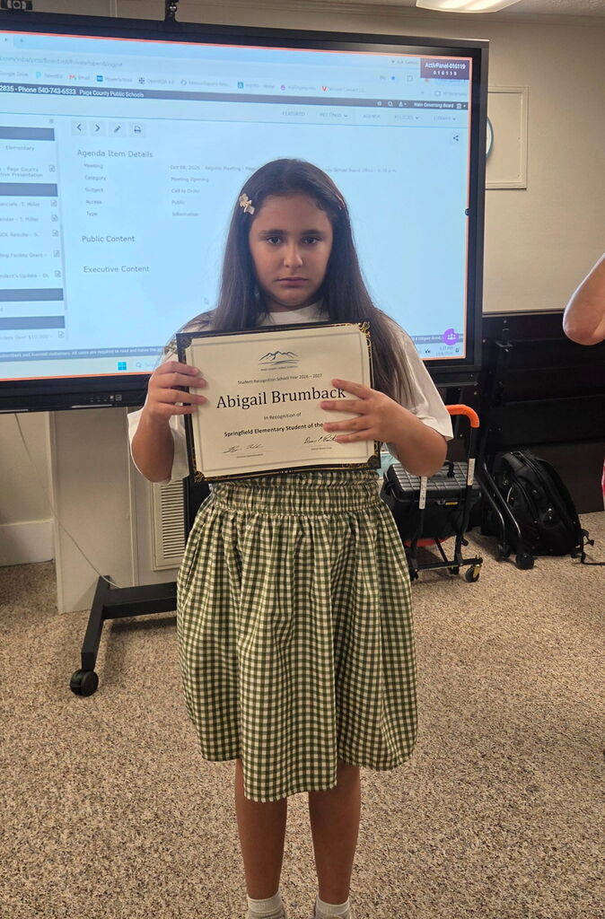 Elementary School Pics Student of the Month