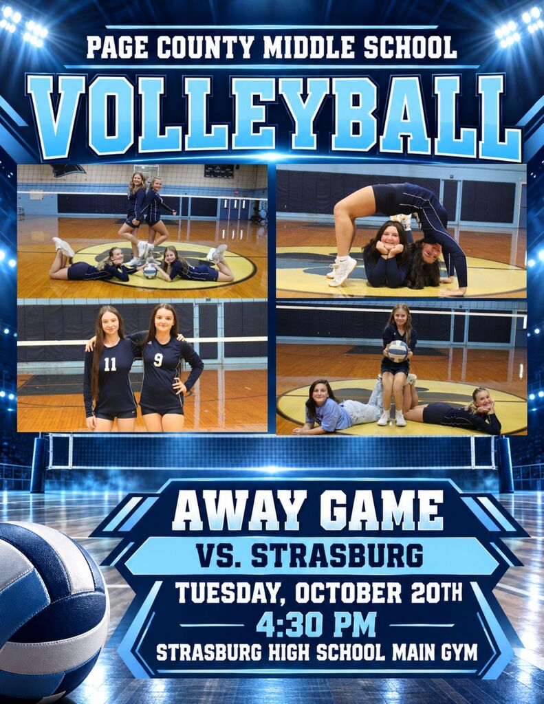 Tuesday, October 20, PCMS Volleyball AWAY GAME vs. Strasburg 5 PM (Time Change) at Strasburg High School Main Gym