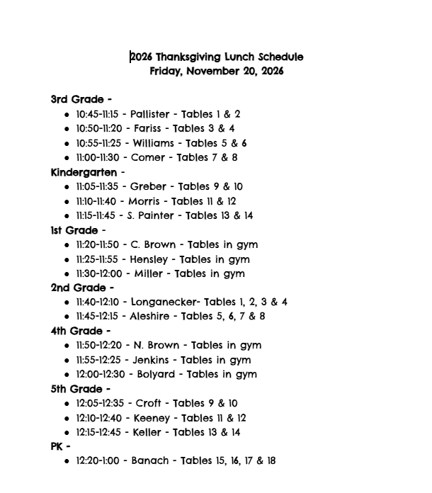Lunch times and locations.