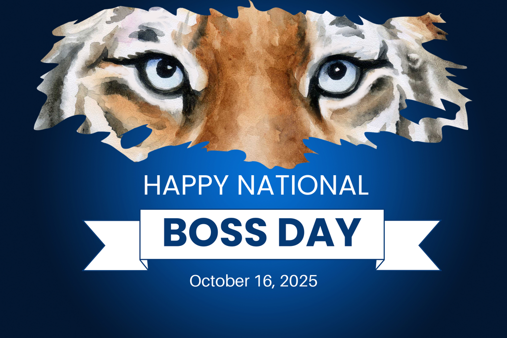 Blue White Modern Happy Boss Day Card