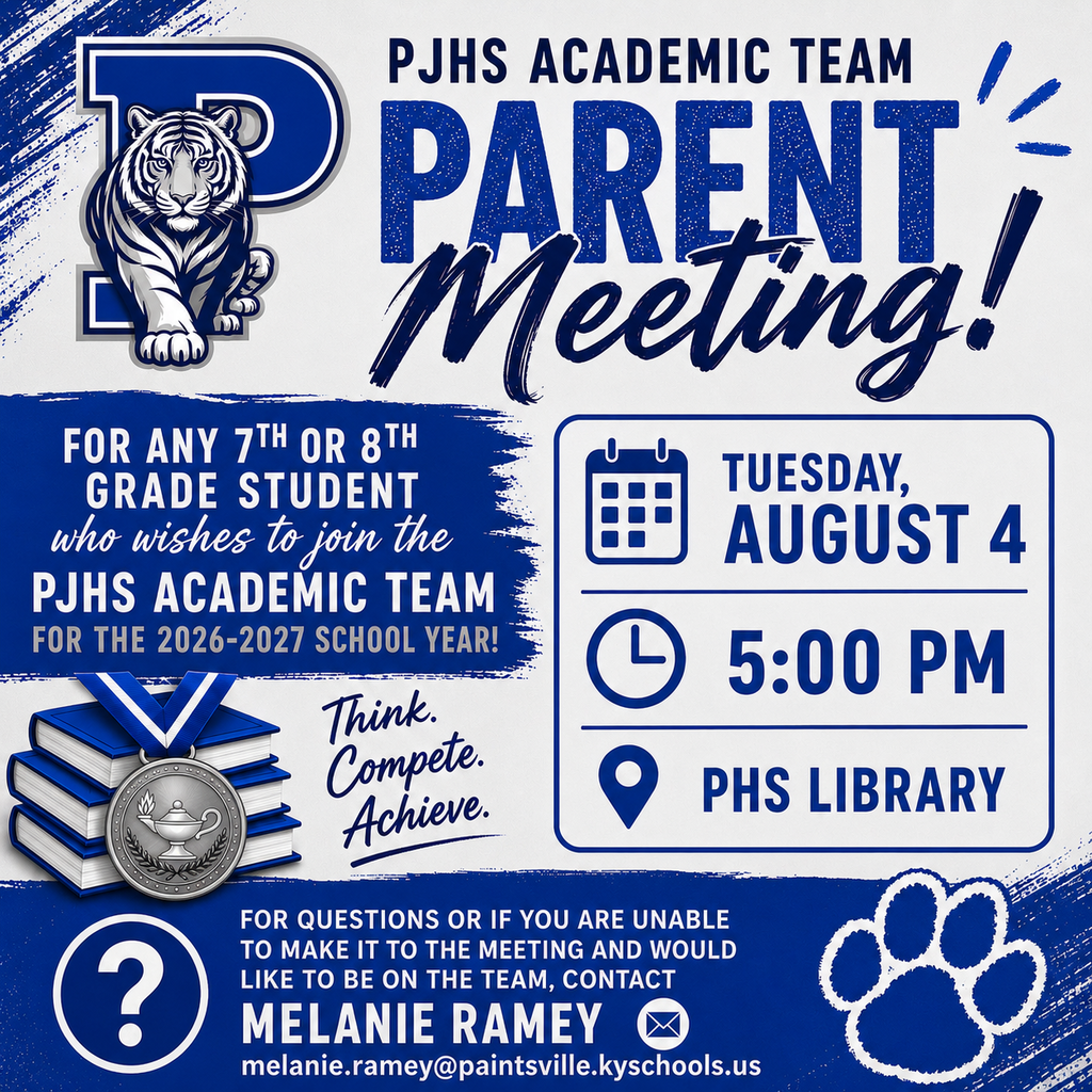 PJHS Academic Team Parent Meeting Tuesday, August 4 @ 5PM in the PHS Library