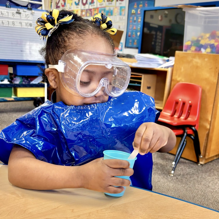 Ms. Carrizales Pre-K class use their Science skills making slime today as they learned about their 5 senses.
