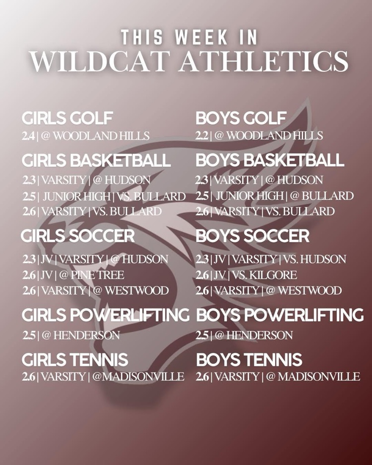 Athletic schedule for the week 