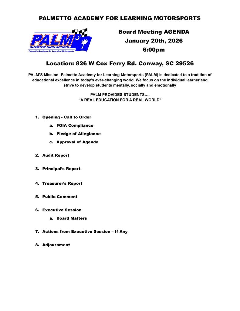 Board Meeting Agenda 1.20.2026