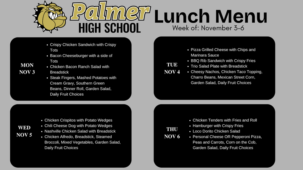 hs lunch menu nov 3 through 6