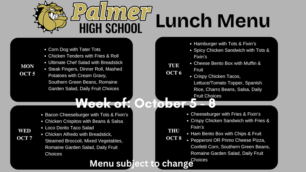 hs menu week of october 5
