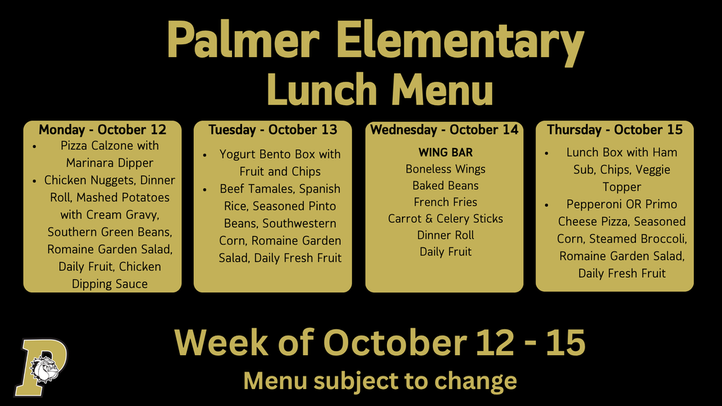 lunch menu for week of October 12 also available on website