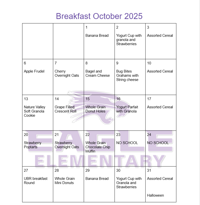 October Breakfast Menu