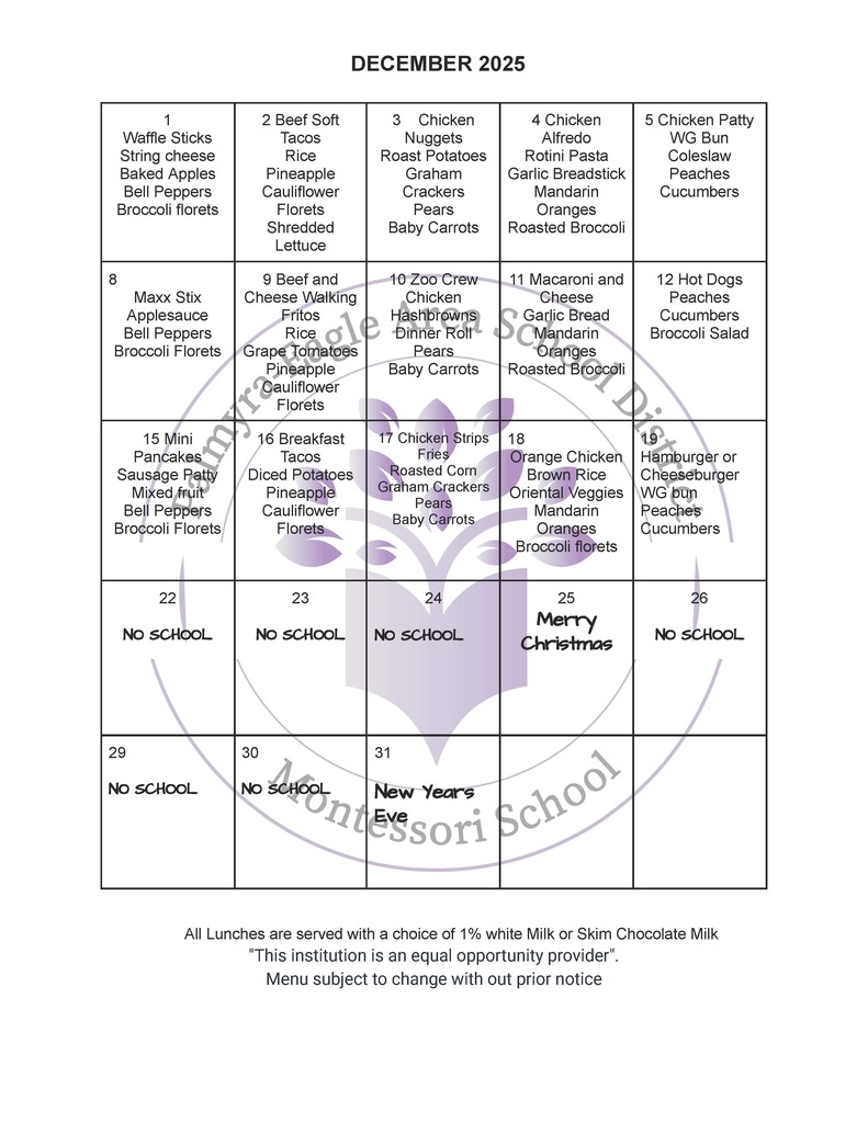 Montessori Lunch December