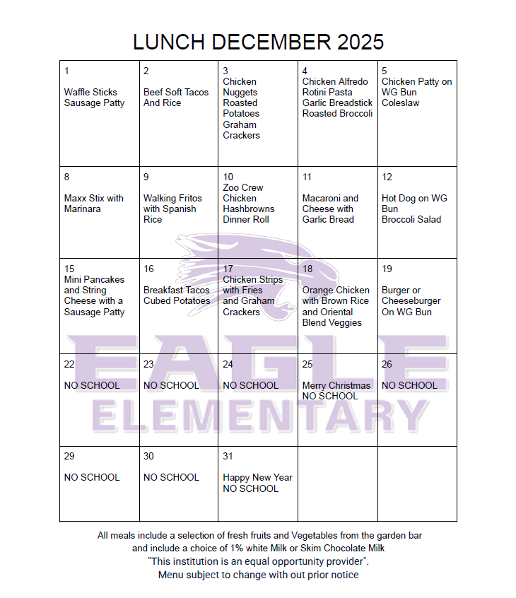December Lunch Menu