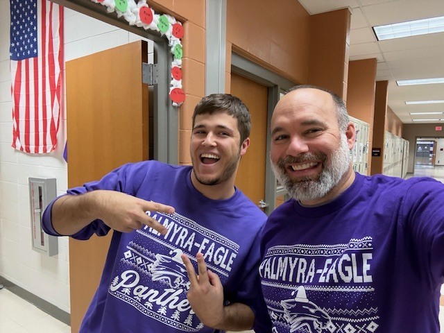 Mr. Kerr hanging with a student