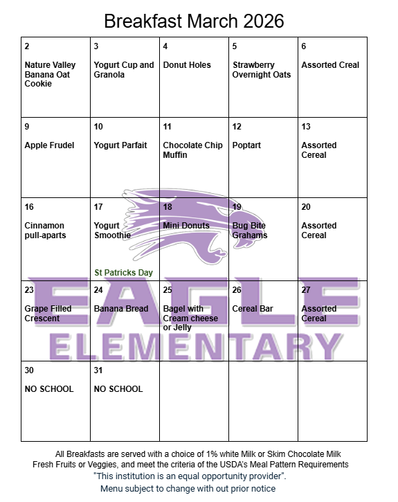 March Breakfast Menu