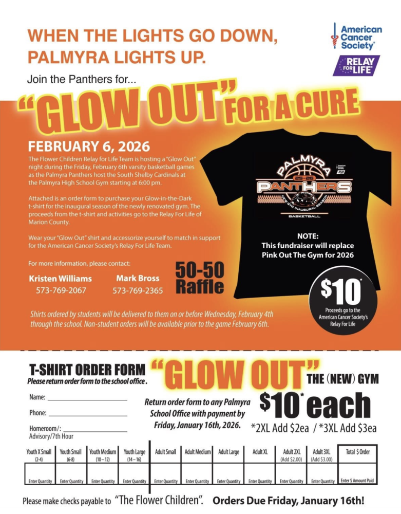 Glow Out tshirt order forms due Friday, January 16th