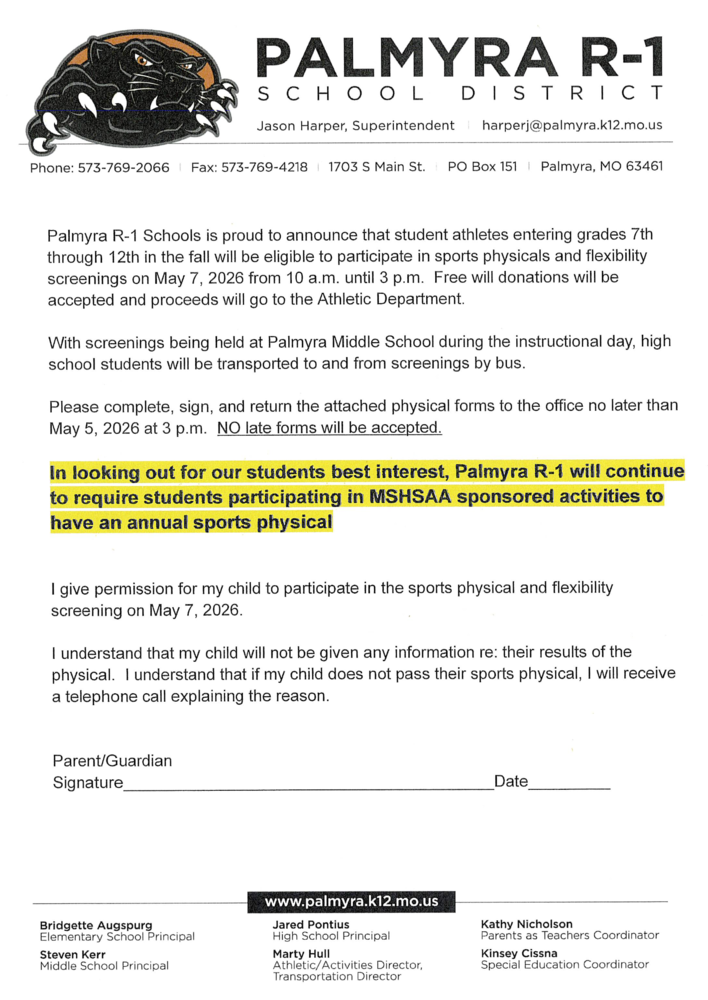 Palmyra R1 Sports Physicals