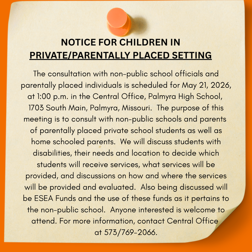 Notice for children in private/parentally placed setting