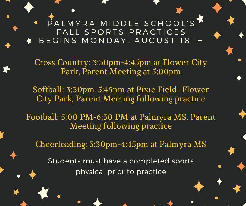 MS Fall Sports Practices begin Monday, Aug 18