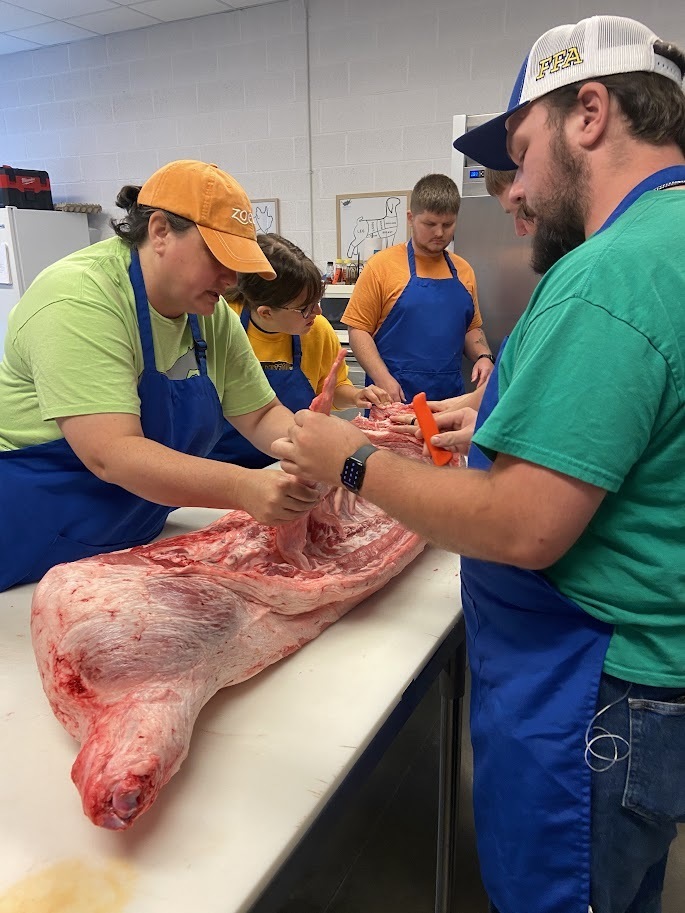 Ag teachers learning how to debone a pig