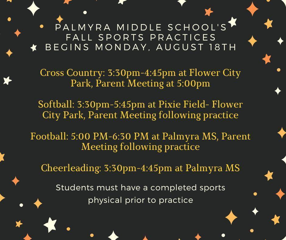 MS Fall Sports Practices begin Monday, Aug 18