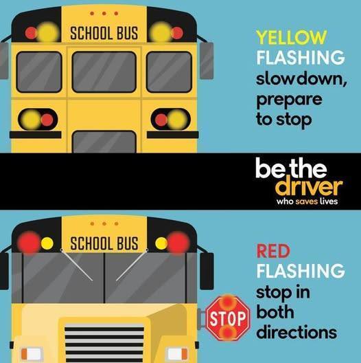 Bus safety, be the driver who saves lives. Red flashing stop in both directions!
