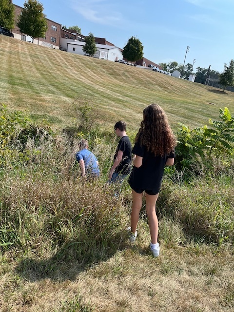 PACE class exploring the creek at middle school