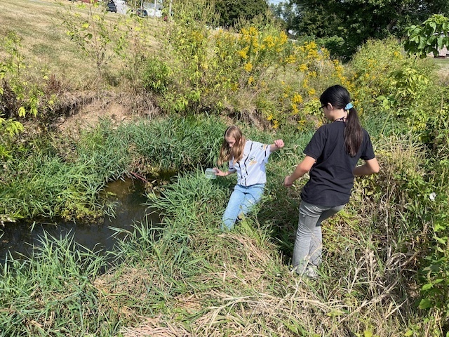 PACE class exploring the creek at middle school