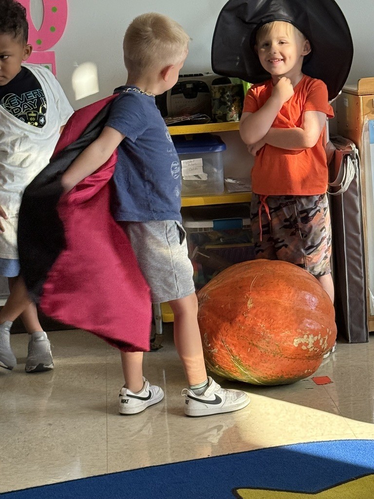 Prek students performing a play about pumpkins