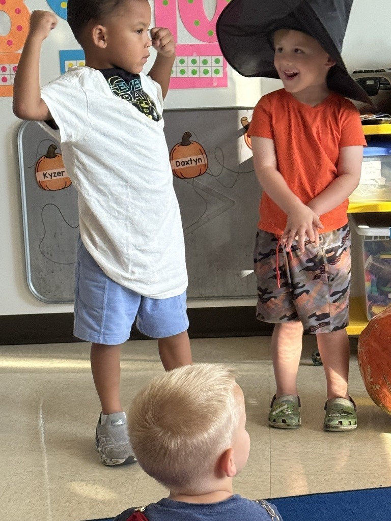 Prek students performing a play about pumpkins