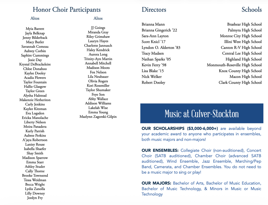 Culver Stockton College Honor Choir performance
