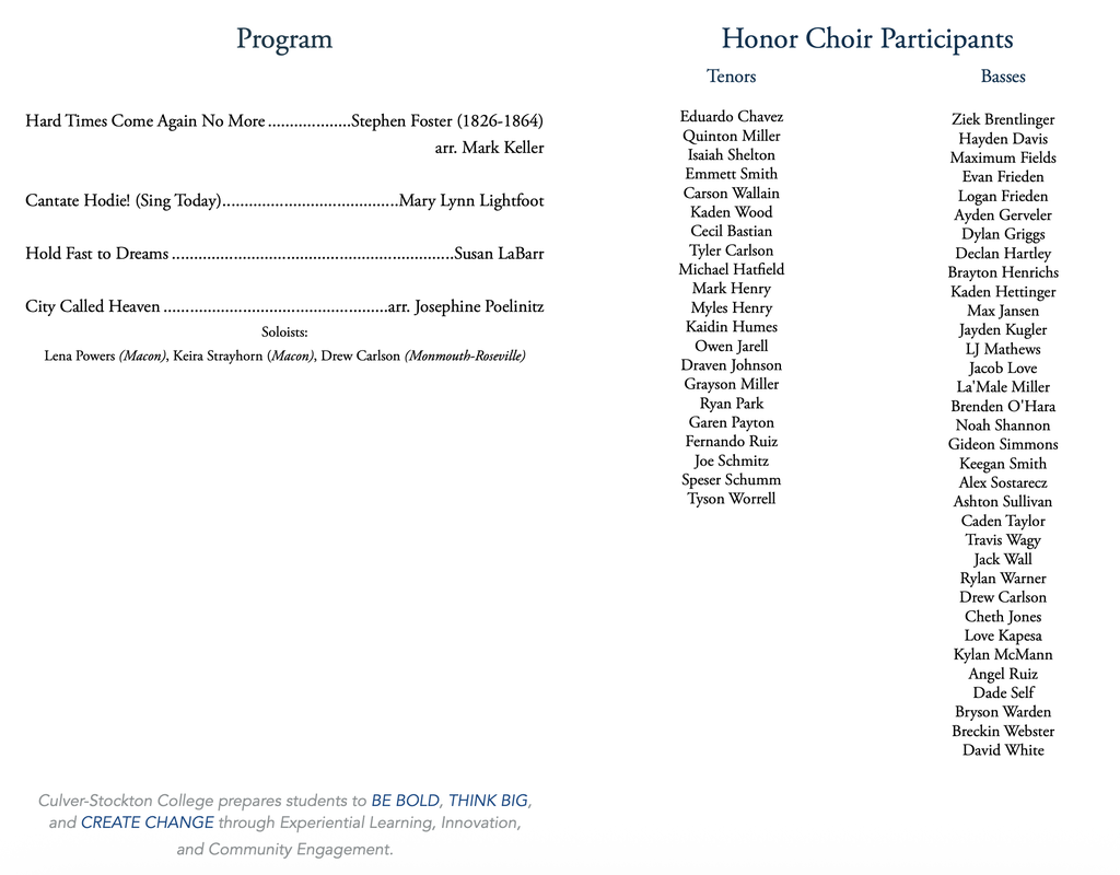 Culver Stockton College Honor Choir performance