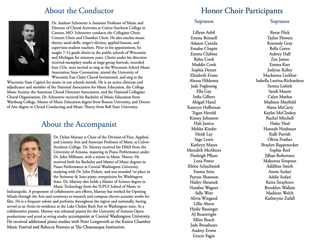 Culver Stockton College Honor Choir performance