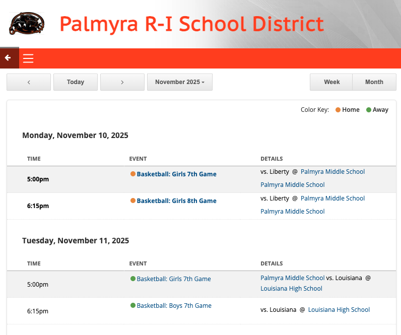 Palmyra Middle School basketball schedule