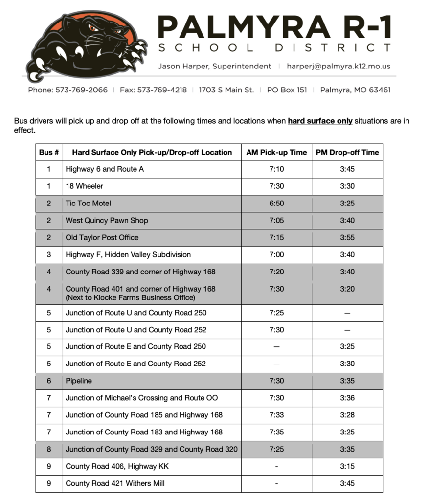 bus routes hard surface only