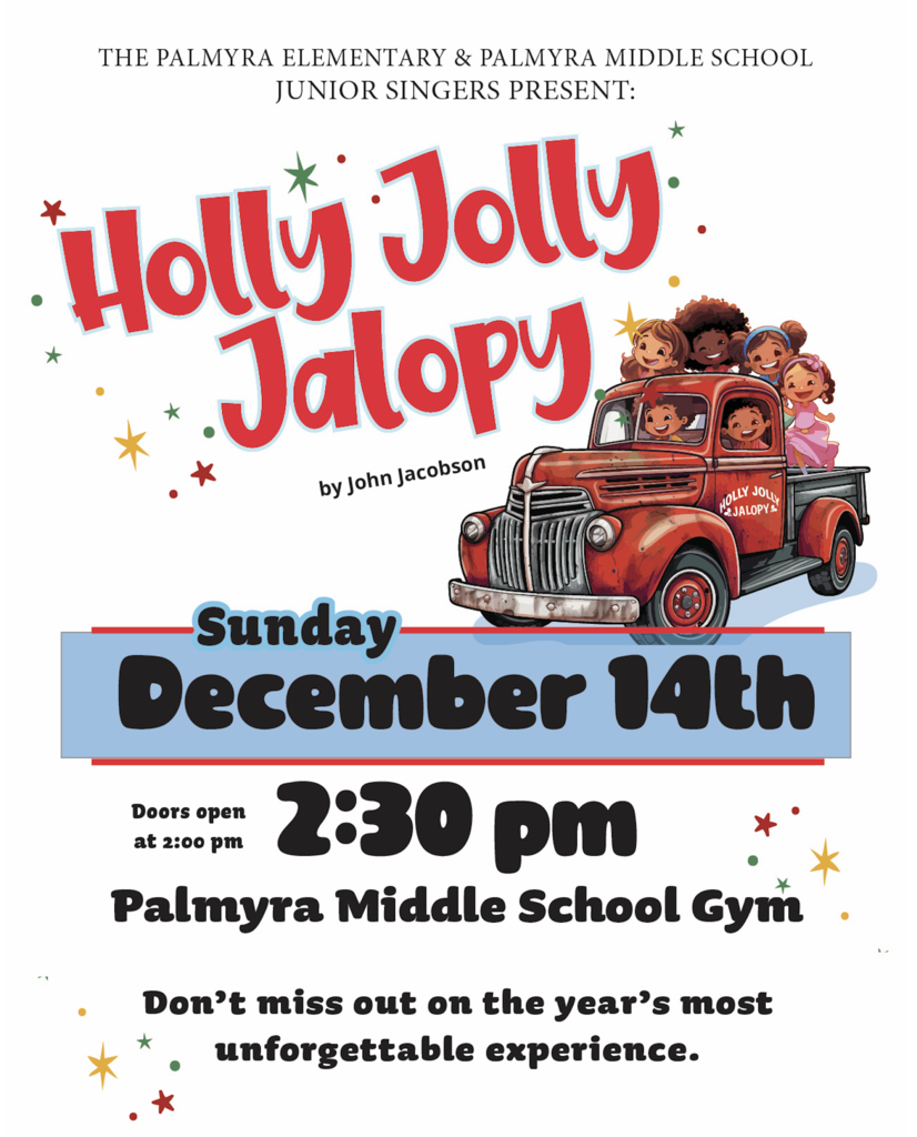 Holly Jolly Jalopy, Junior Singers, Sunday, December 14th at 2:30 pm