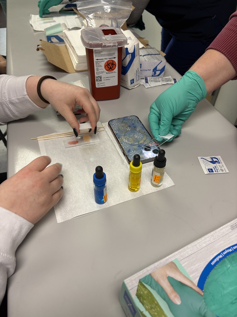 Students performing blood typing lab in science class