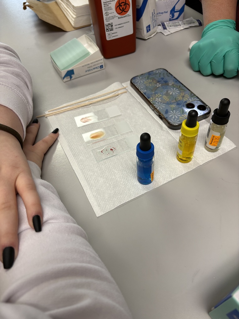 Students performing blood typing lab in science class