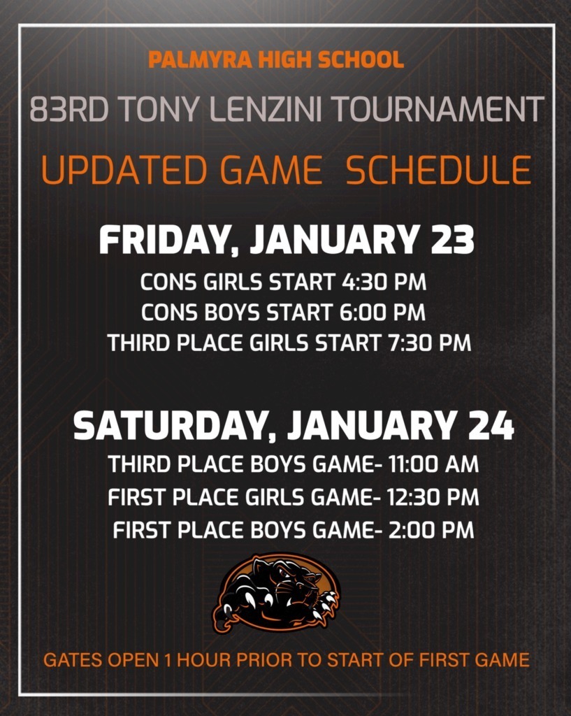 Updated tournament schedule, game times updated
