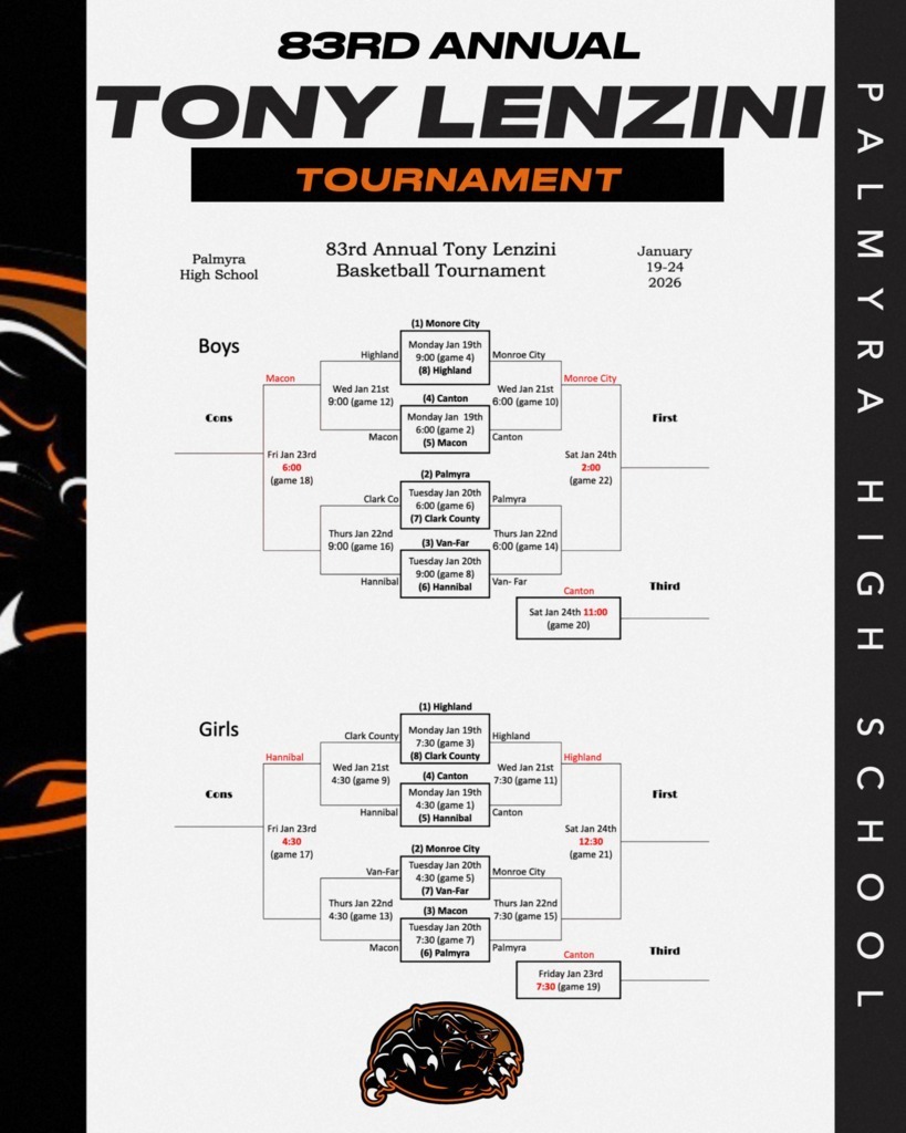 Updated tournament schedule, game times updated